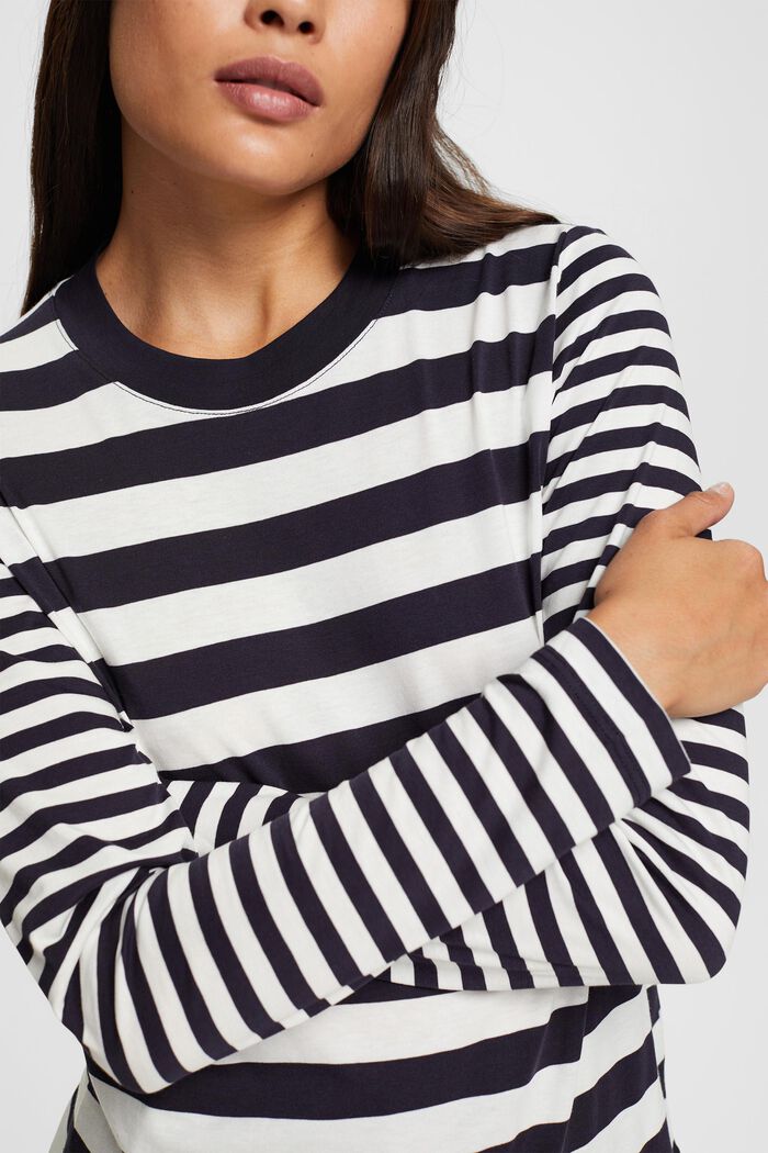 Striped long-sleeved top, NAVY, detail image number 0