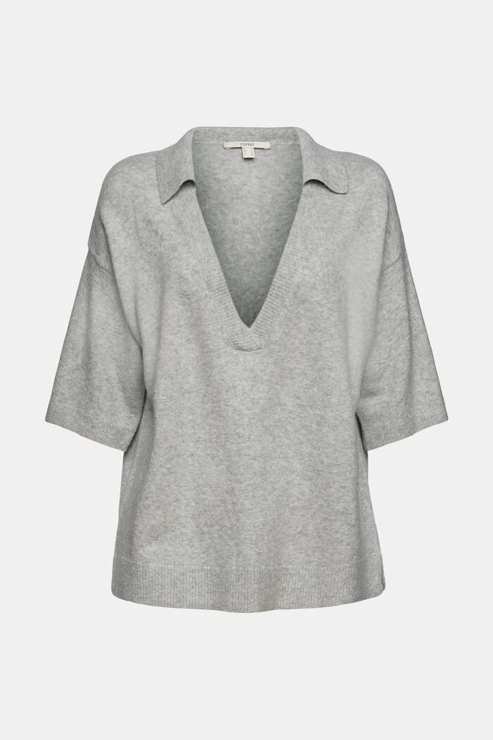 Wool blend: short sleeve jumper with a shirt collar, LIGHT GREY, detail image number 6