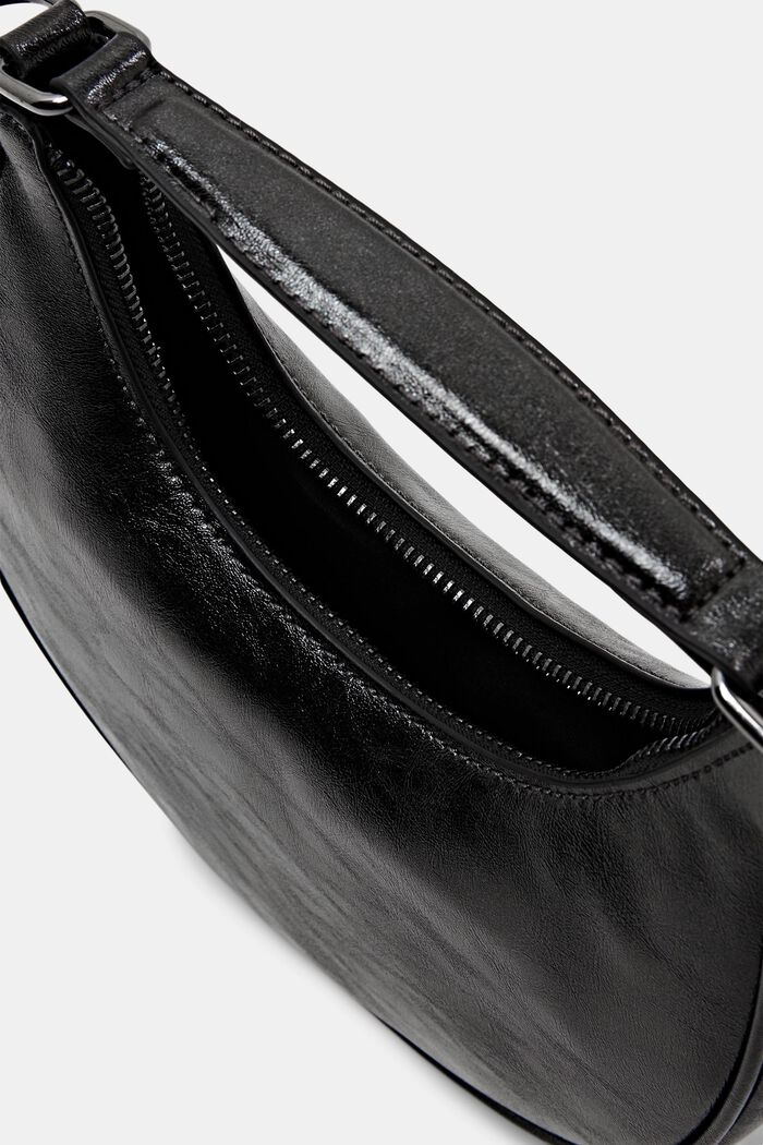 Faux Leather Crescent Bag, BLACK, detail image number 3