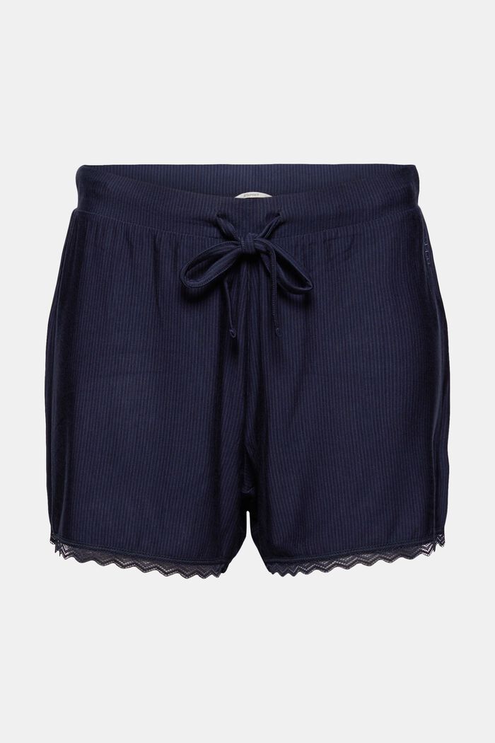 Pyjama shorts with lace, LENZING™ ECOVERO™, NAVY, detail image number 0