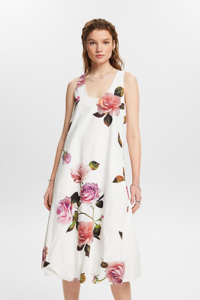 Printed Puffed Hem Dress, OFF WHITE, detail image number 0