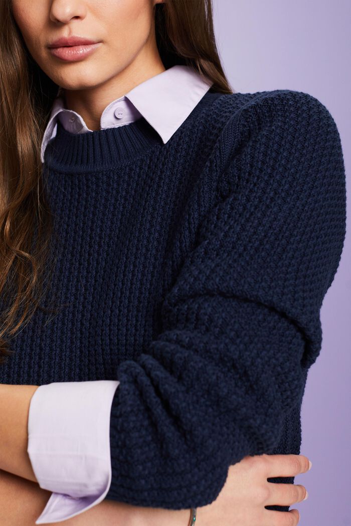 Structured Knit Crewneck Sweater, NAVY, detail image number 3