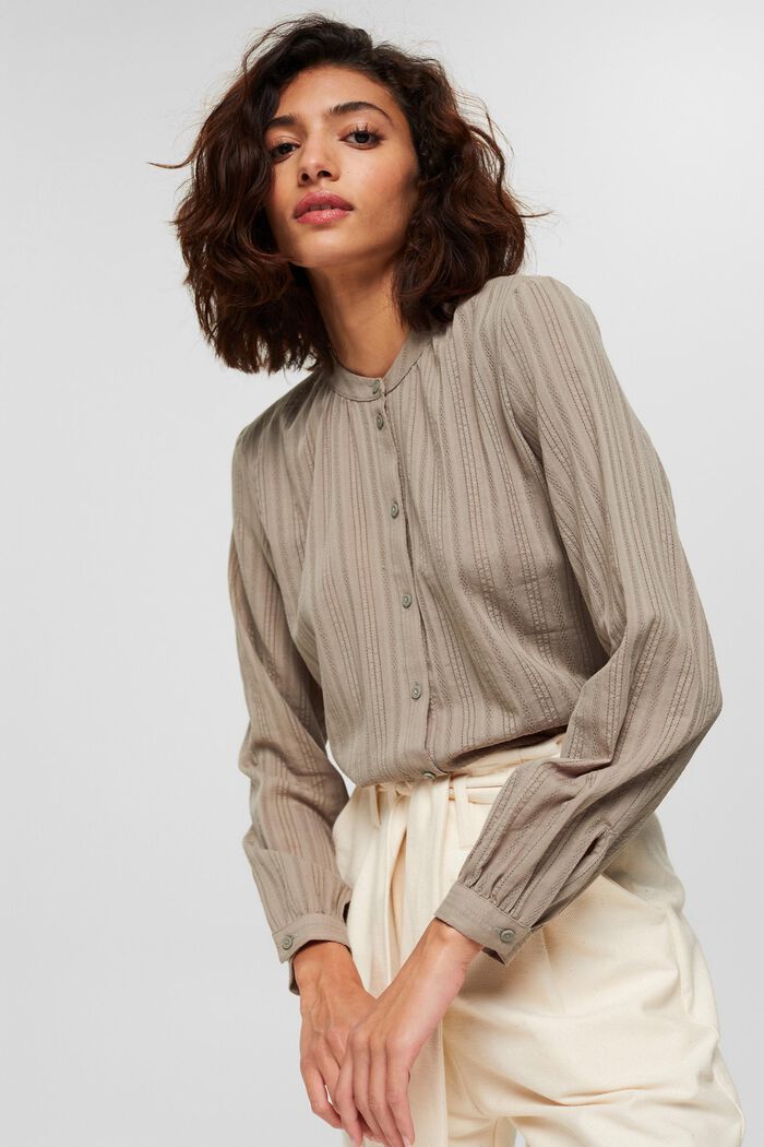 Blouse with semi-sheer texture, LIGHT KHAKI, detail image number 0