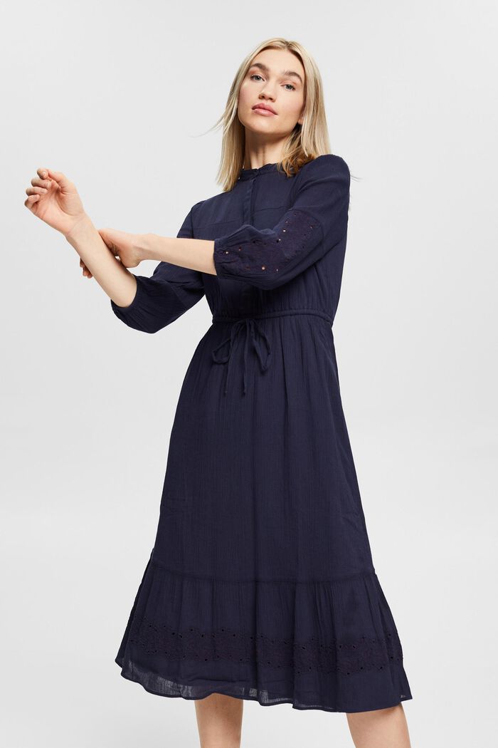 Midi dress made of 100% cotton, NAVY, detail image number 0