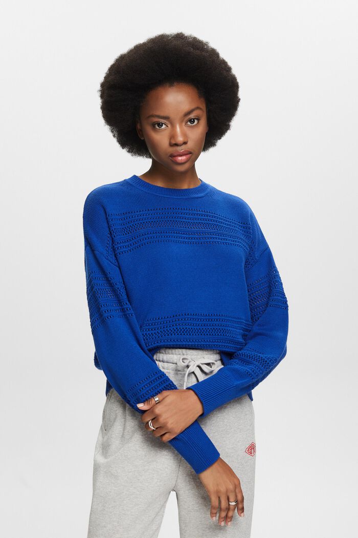 Crewneck Open-Knit Sweater, BRIGHT BLUE, detail image number 0