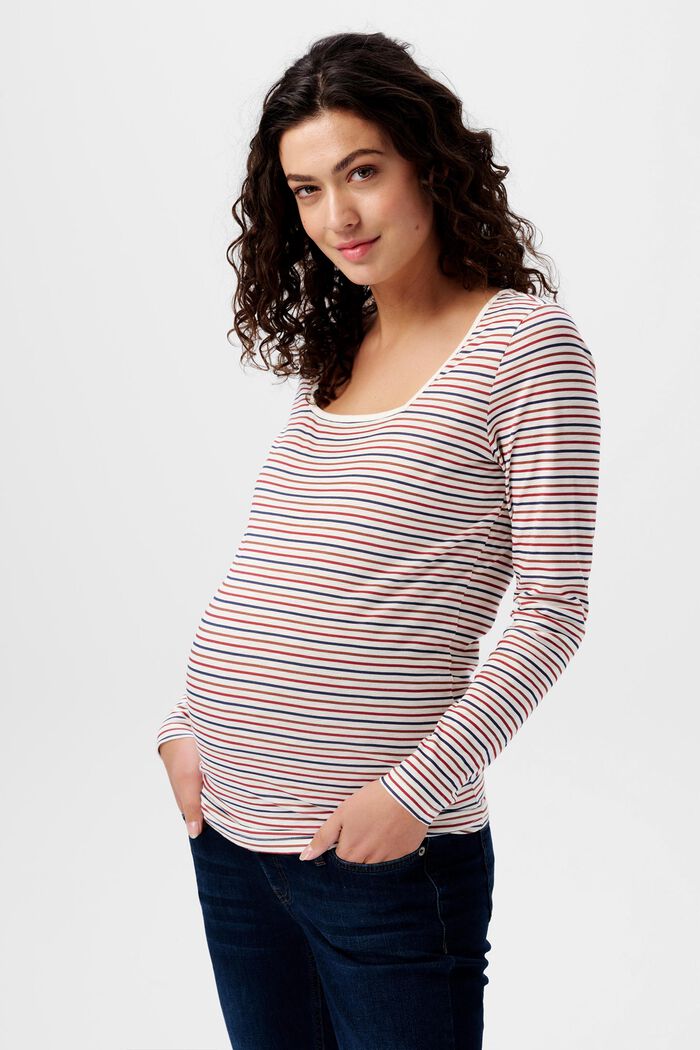 Striped Square-Neck Maternity Top, OFF WHITE, detail image number 0
