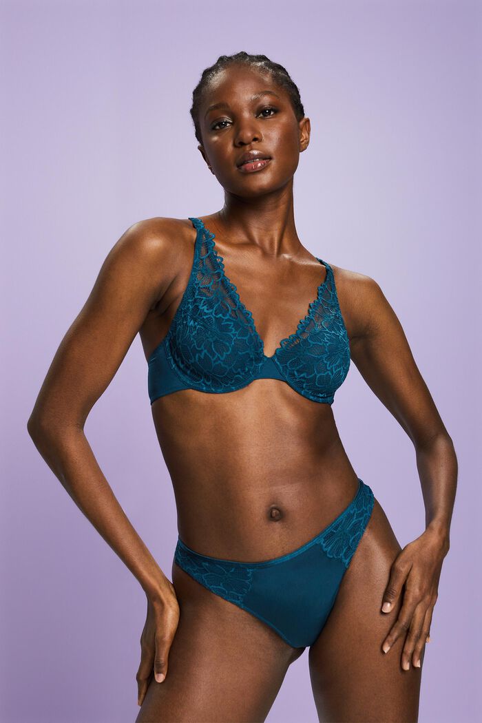 Underwire Lace Bra, PETROL BLUE, detail image number 0