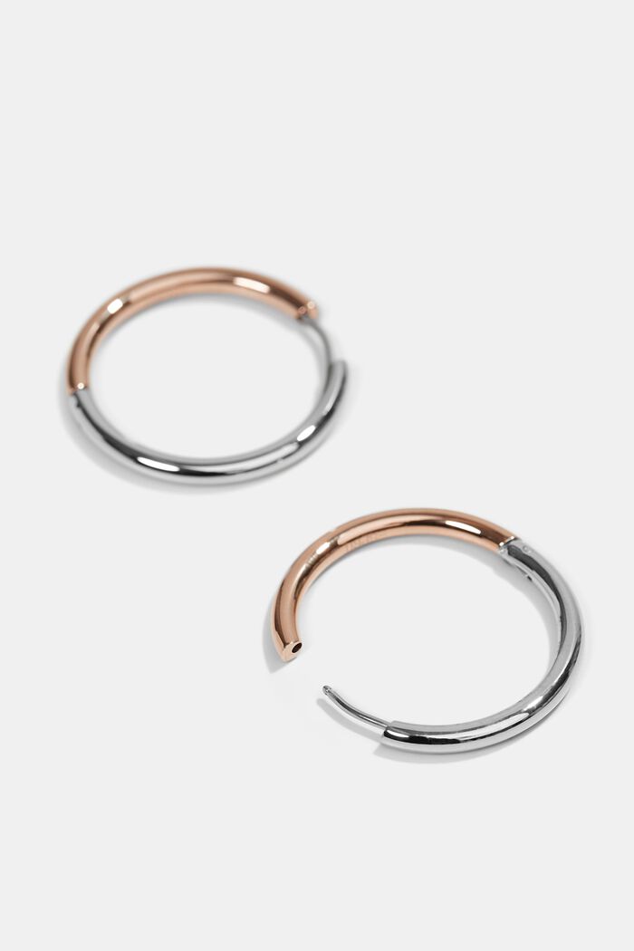 Two-tone Creoles made of stainless steel, ROSEGOLD, detail image number 1