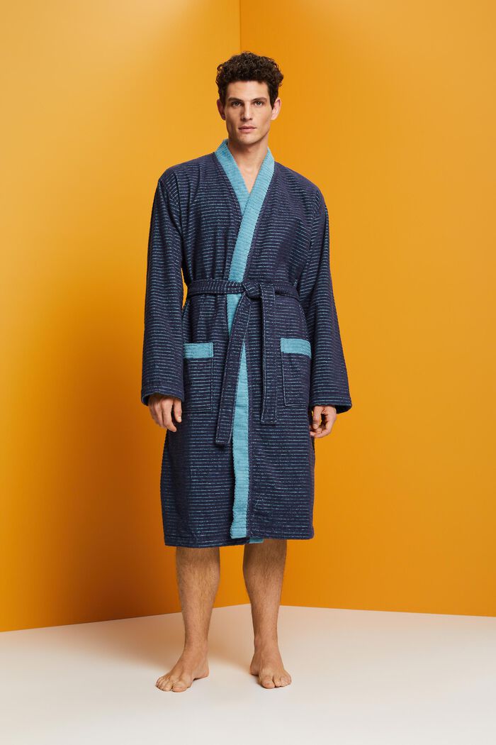 Bathrobe with textured stripes, NAVY BLUE, detail image number 1