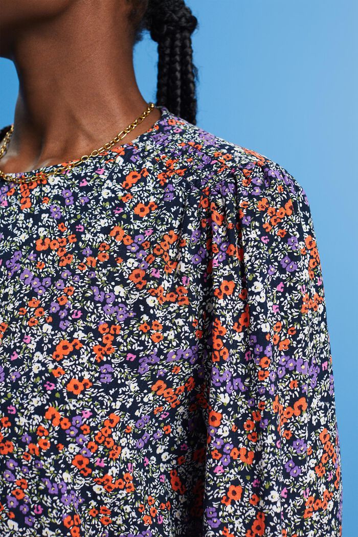 Floral blouse with 3/4 sleeves, NAVY BLUE, detail image number 2