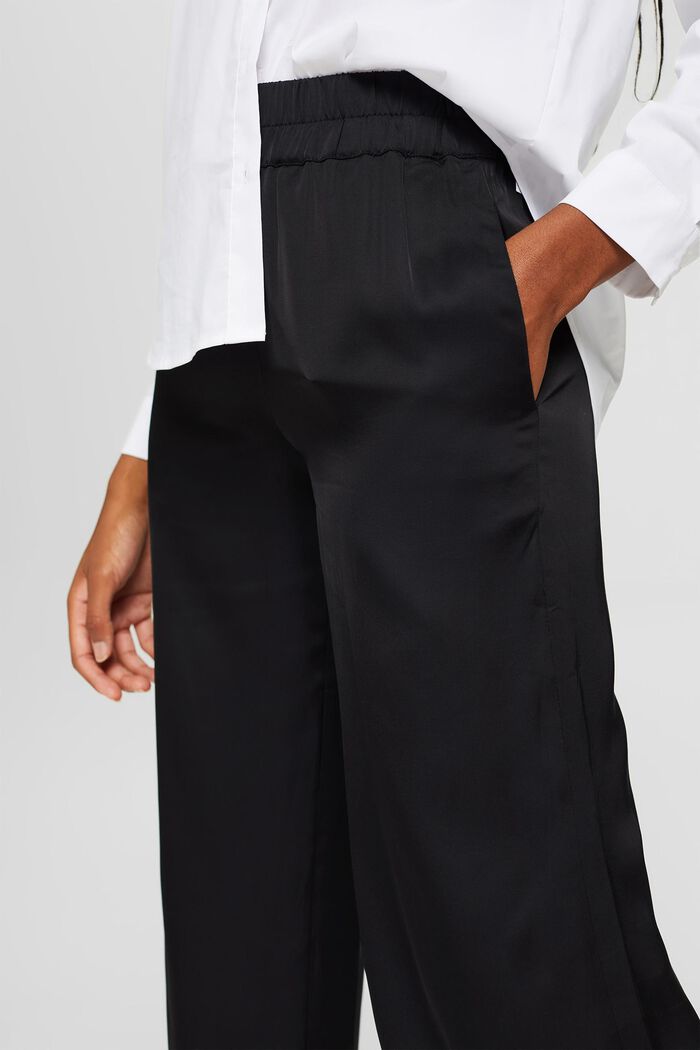Flowing satin trousers with a wide leg, BLACK, detail image number 2