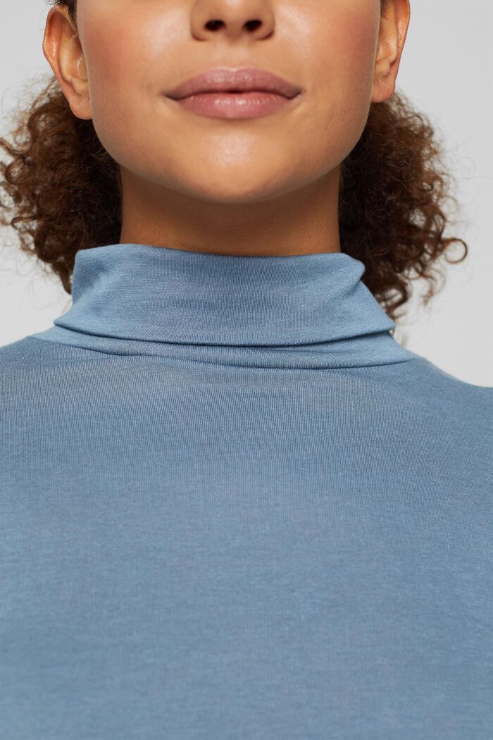 CURVY long sleeve top with a polo neck, TENCEL™, GREY BLUE, detail image number 2