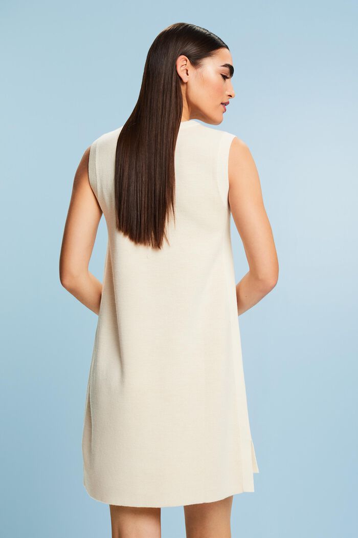 Sleeveless Wool-Blend Mini Dress, CREAM BEIGE, detail image number 3