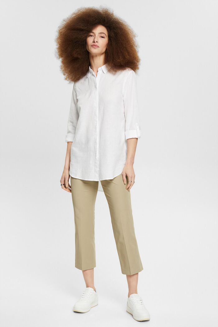 Made of blended linen: oversized blouse, WHITE, overview
