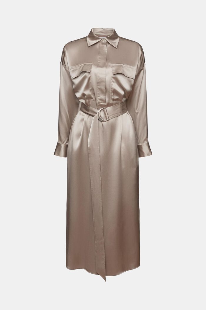 Silk Belted Midi Dress, LIGHT TAUPE, detail image number 6
