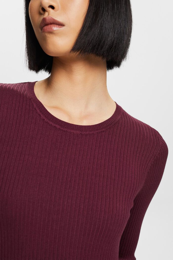 Striped Rib-Knit Top, AUBERGINE, detail image number 2