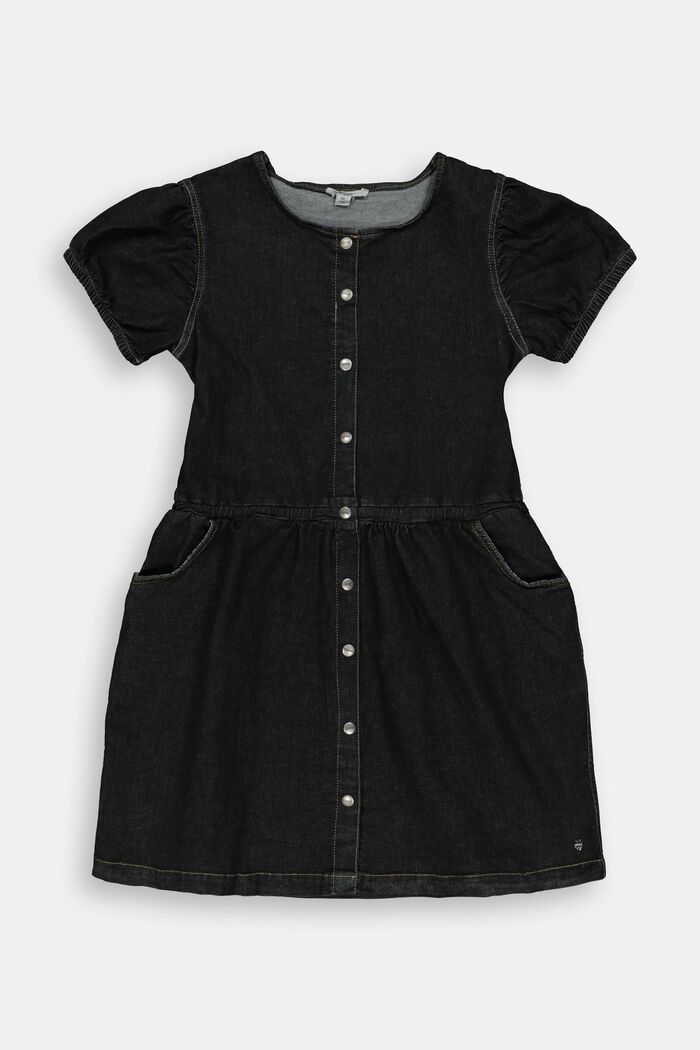 Cotton denim dress, BLACK DARK WASHED, detail image number 0