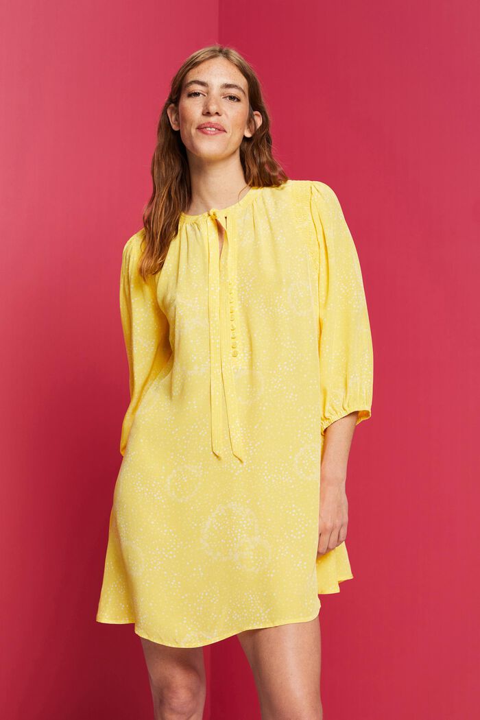 Tie Detail Printed Shift Dress, LIGHT YELLOW, detail image number 0