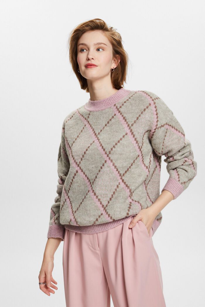Checked Wool-Blend Sweater, LIGHT TAUPE, detail image number 0