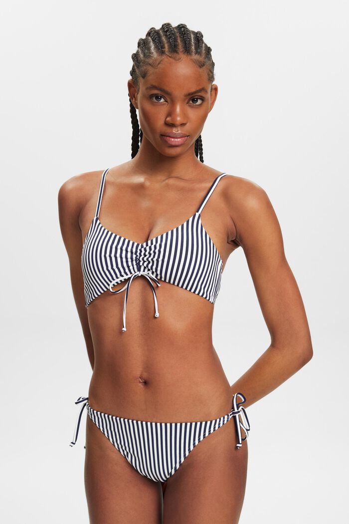 Striped Side-Tie Bikini Bottoms, NAVY, detail image number 0