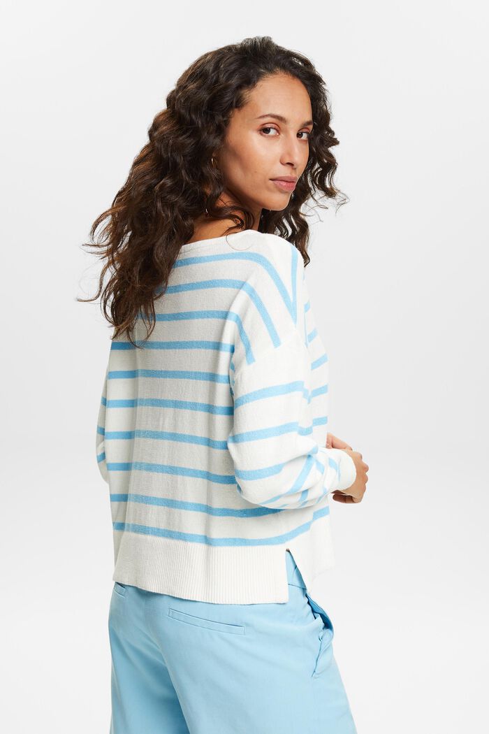 Striped Cotton-Linen Sweater, OFF WHITE, detail image number 2