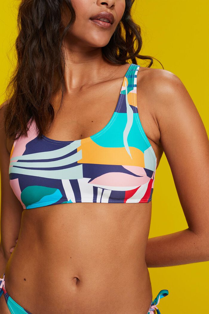Croptop-style padded bikini top with print, INK, detail image number 1