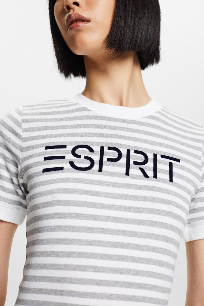 Logo-Print Striped Cotton T-Shirt, WHITE, detail image number 2