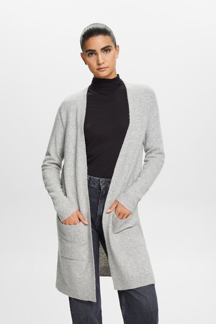 Wool-Blend Longline Open Front Cardigan