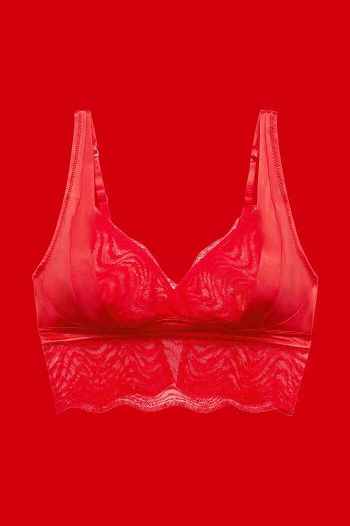 Wireless bra with wide lace trim, RED, detail image number 4
