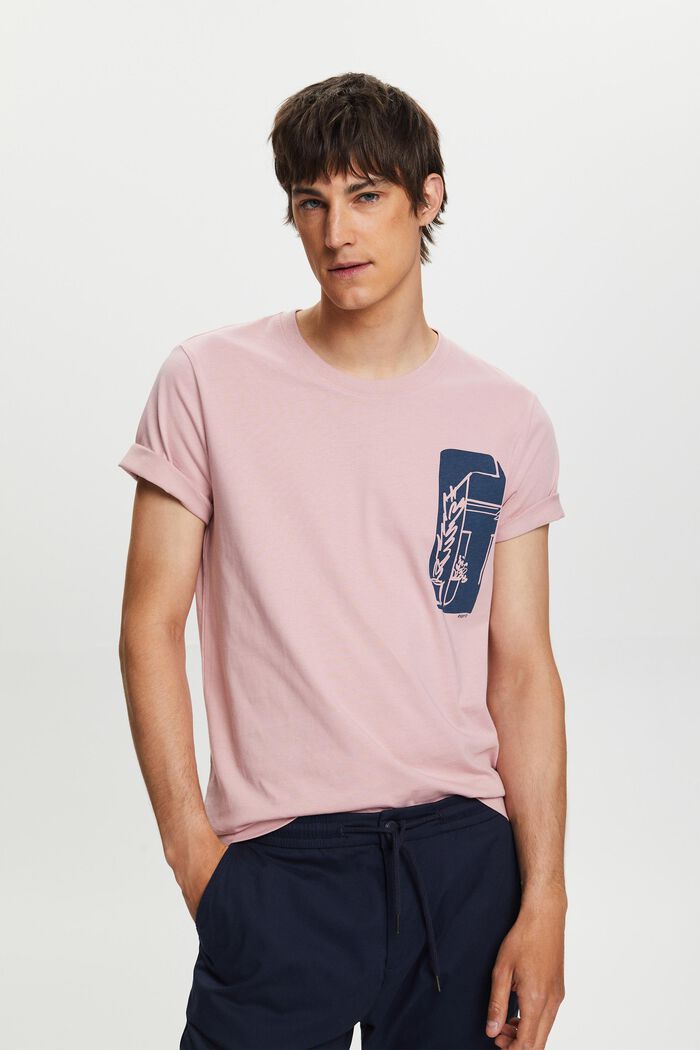 T-shirt with front print, 100% cotton, OLD PINK, detail image number 0