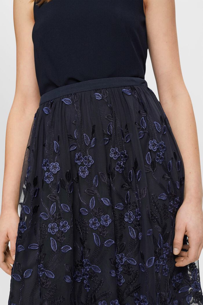 Lace midi skirt with floral embroidery, NAVY, detail image number 2