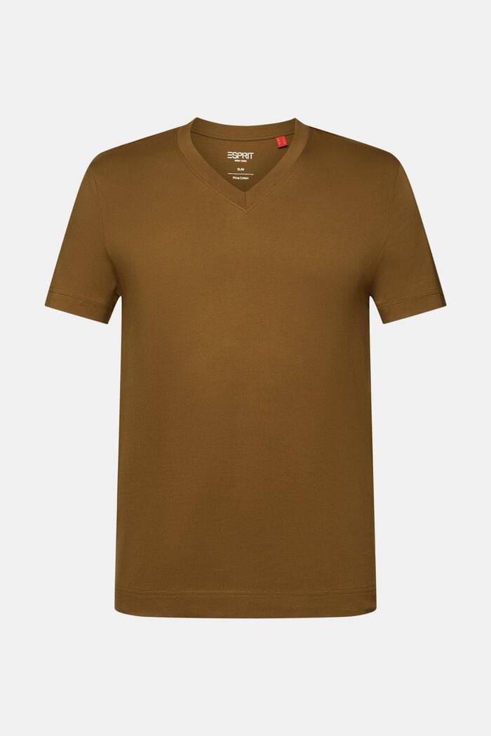 Jersey V-neck t-shirt, 100% cotton, DARK KHAKI, detail image number 6
