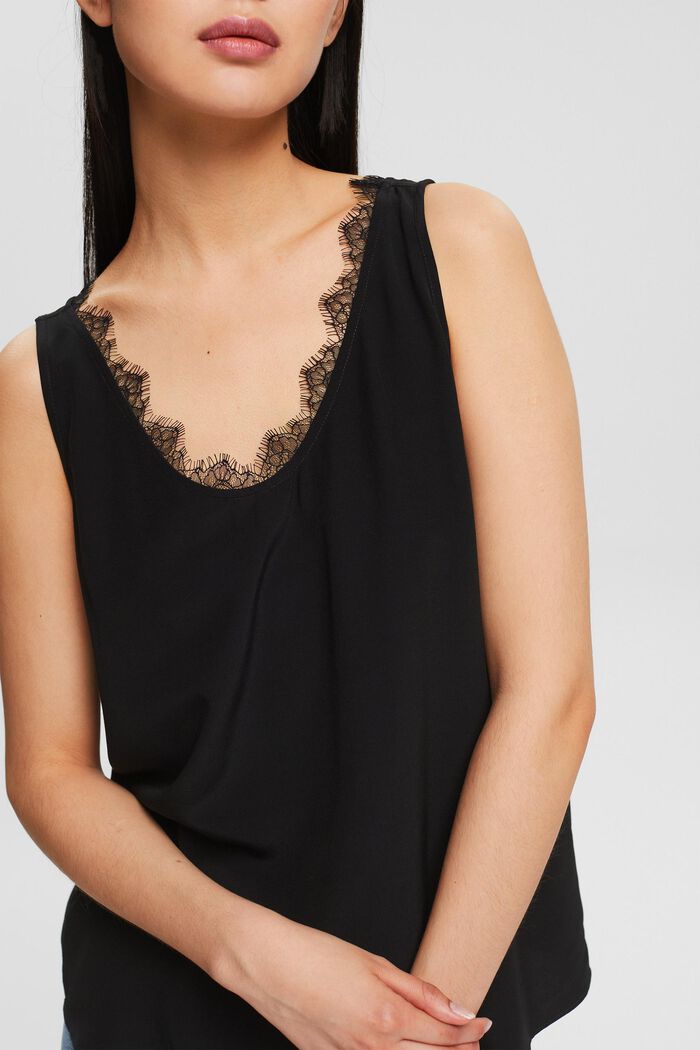 Top with lace made of LENZING™ ECOVERO™, BLACK, detail image number 3
