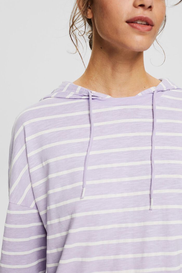 Striped long sleeve top with a hood, LILAC, detail image number 2