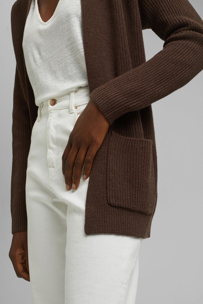Open-fronted cardigan with wool and cashmere, DARK BROWN, detail image number 2