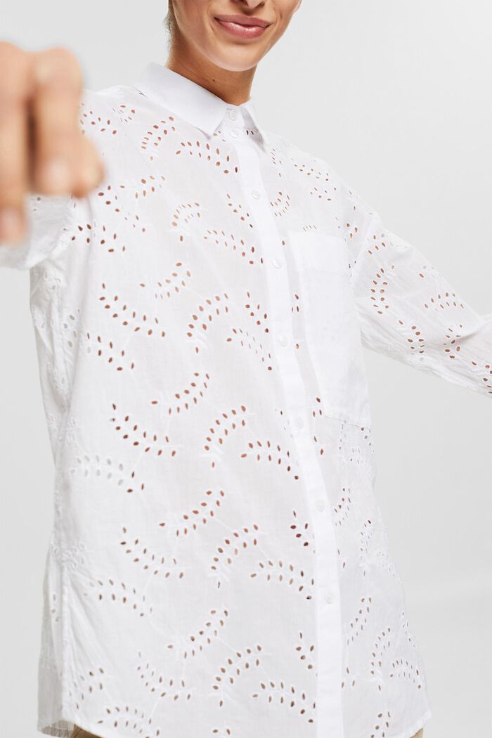 Shirt blouse with broderie anglaise, WHITE, detail image number 2