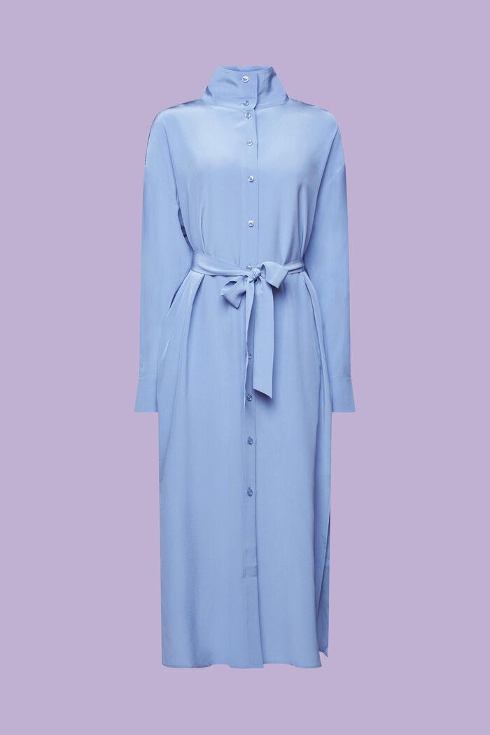 Silk Midi Shirt Dress, BLUE LAVENDER, detail image number 7