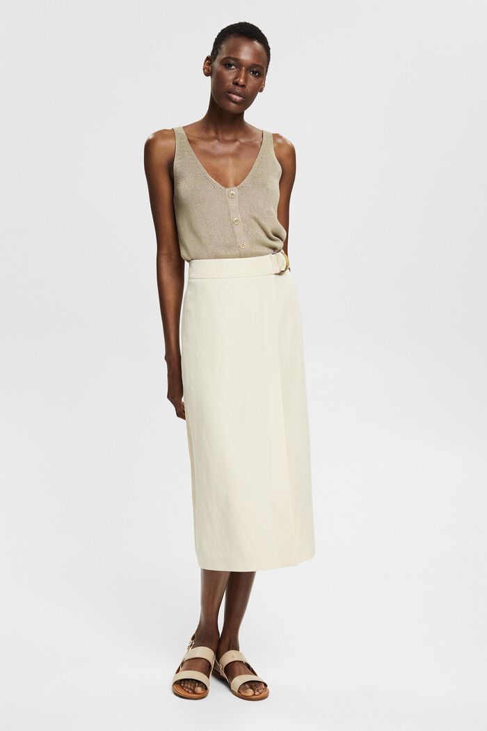 With linen: midi skirt in a wrap-over look, LIGHT BEIGE, detail image number 5
