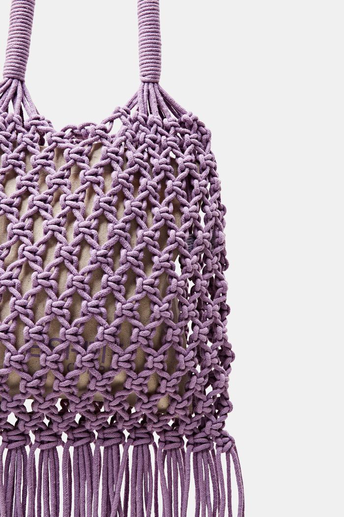 Striped Tasseled Crochet Tote, LILAC, detail image number 4