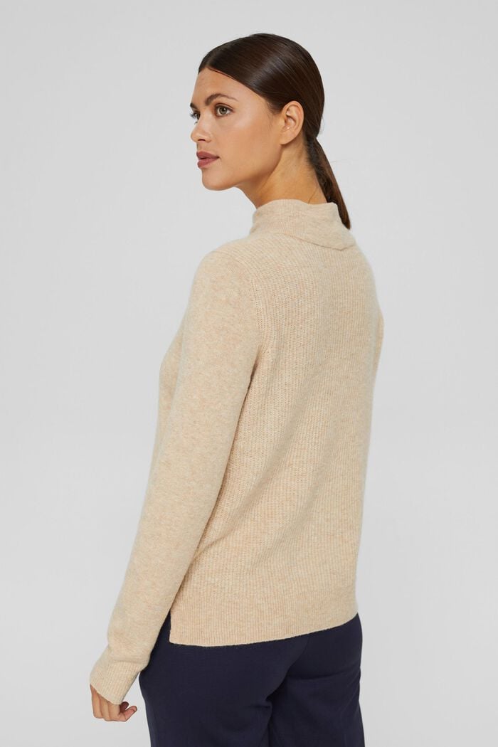 Wool blend: jumper with a band collar, SAND, detail image number 3