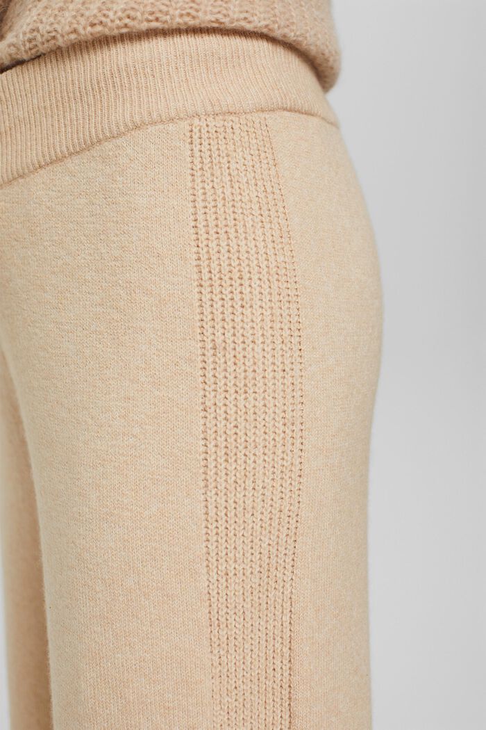 Wool blend: knitted trousers with a wide leg, BEIGE, detail image number 5
