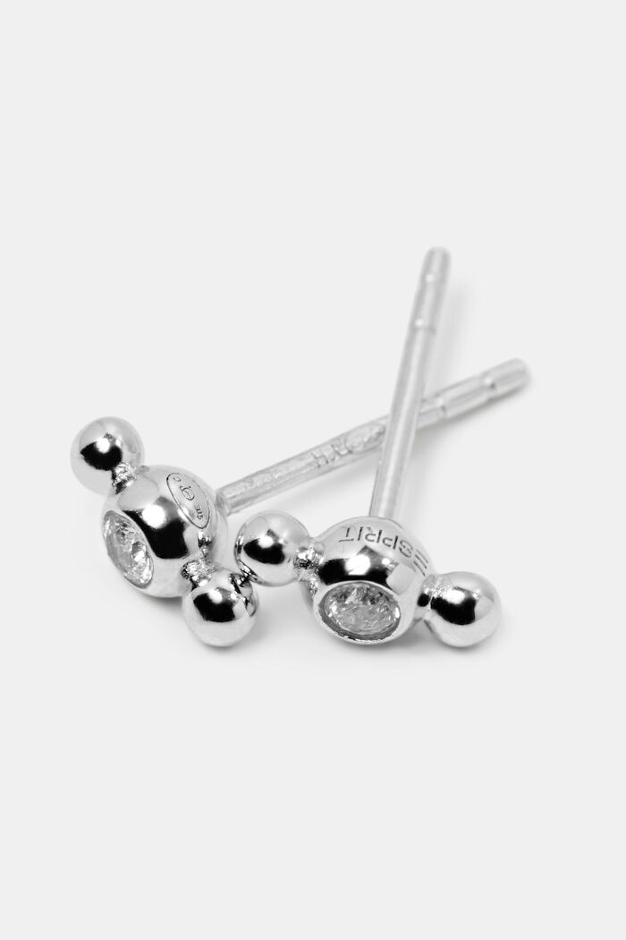 Sterling Silver Zirconia Ear Studs, SILVER, detail image number 0
