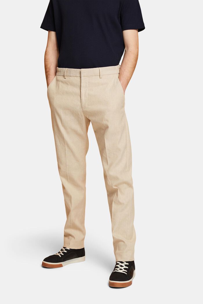 Slim fit trousers in a cotton-linen blend, KHAKI BEIGE, detail image number 0