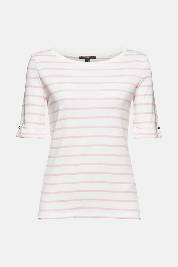 Striped Round Neck Cotton Top, ROSE COLORWAY, detail image number 2