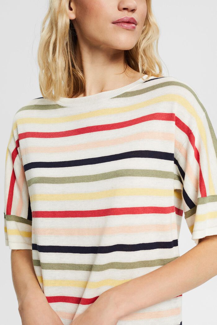 With linen: striped short sleeve jumper, OFF WHITE, detail image number 2