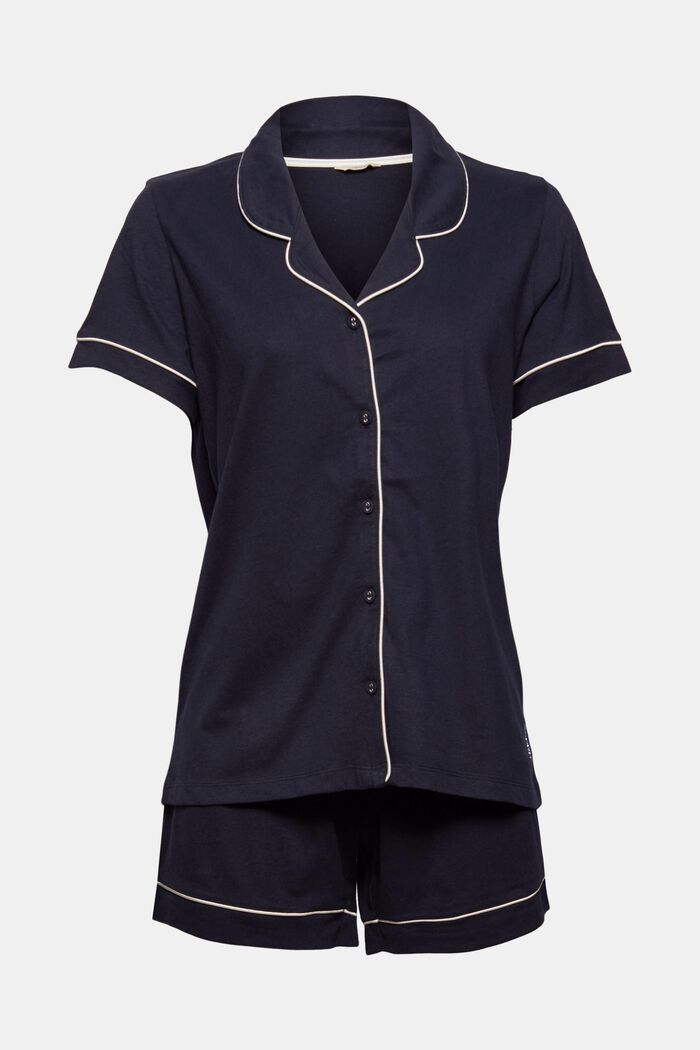 Pyjamas with a lapel collar, 100% organic cotton, NAVY, detail image number 5