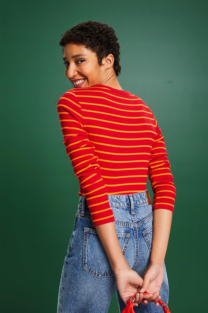 Striped Rib-Knit Top, RED, detail image number 2