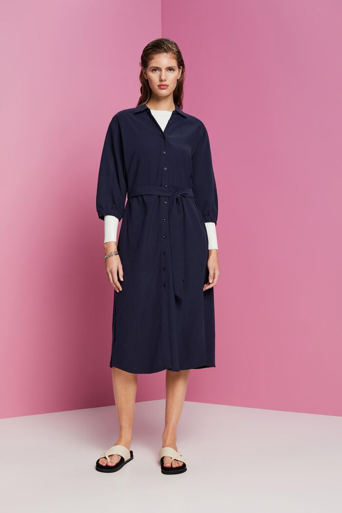 Shirt style woven midi dress, NAVY, detail image number 4