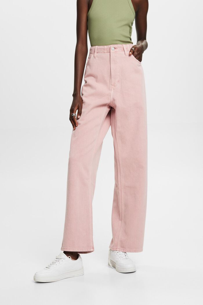 Wide leg twill trousers, 100% cotton, OLD PINK, detail image number 0