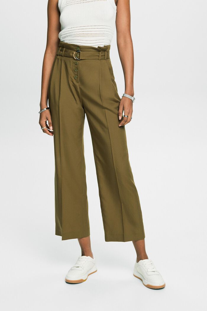 Mix and Match Cropped High-Rise Culotte Pants, KHAKI GREEN, detail image number 0